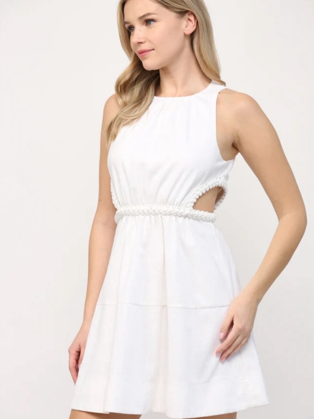 White Braided Waist Cutout Sundress
